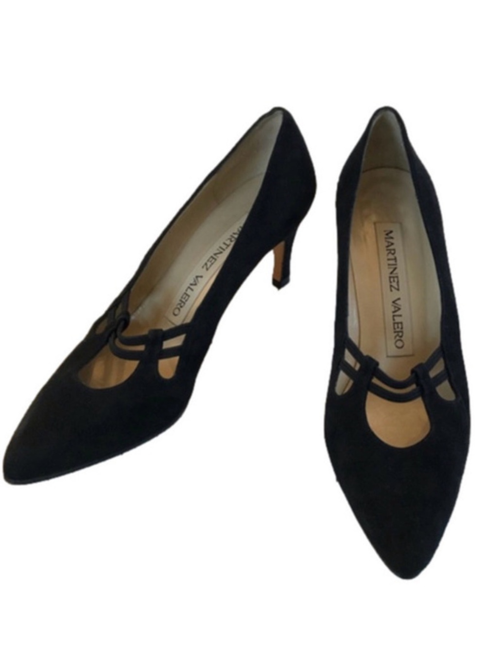 Martinez Valero Suede Kitten Heels Slip on Pumps Shoes in Black size 6.5-7